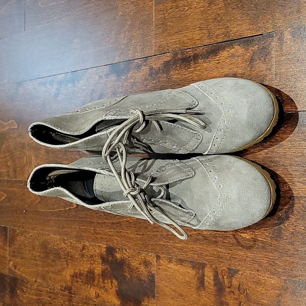 MIA Womens Ankle Boots Brown Faux Suede Lace Up